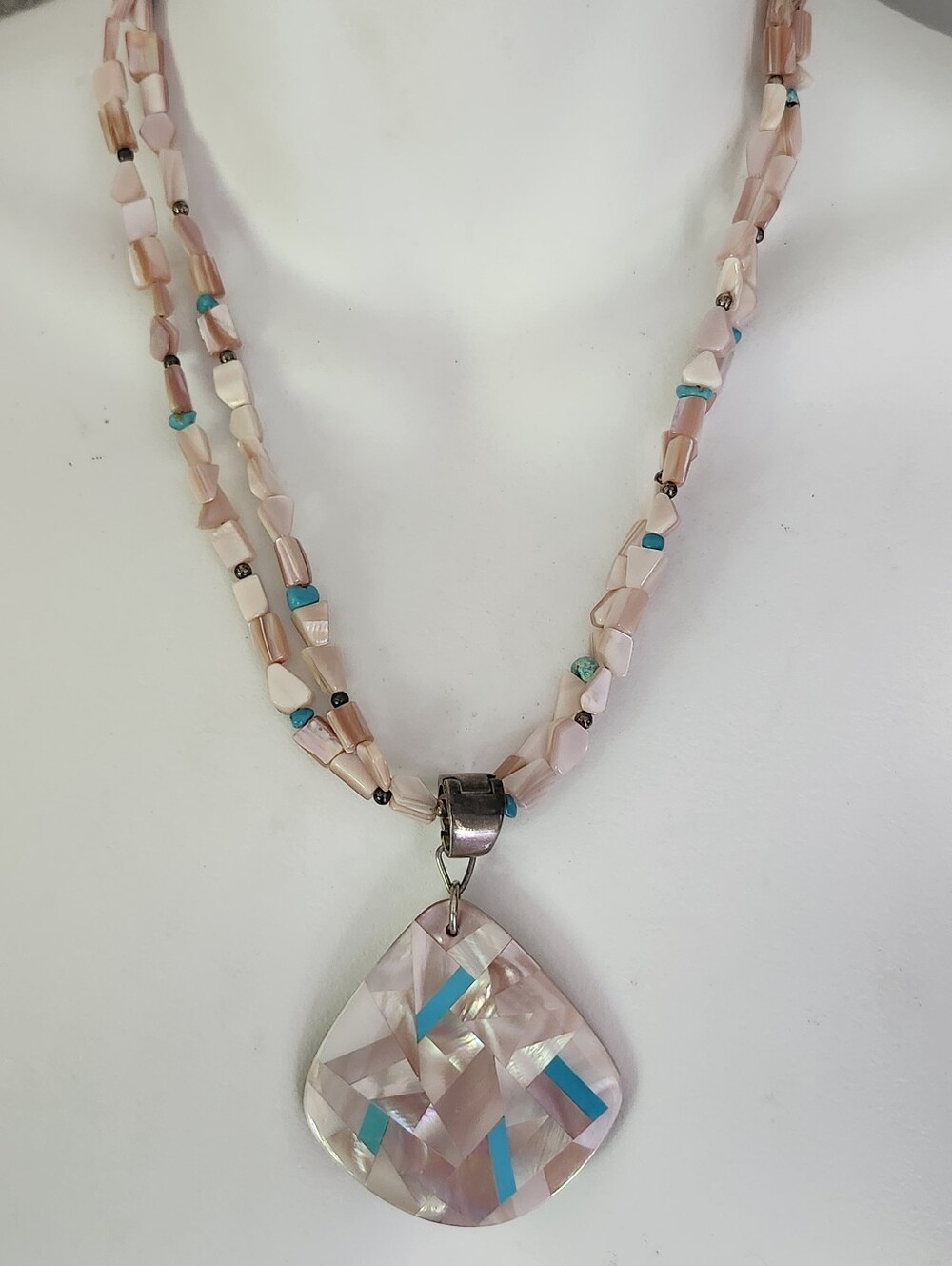Carolyn Pollack "Relios" Sterling MOP Turquoise Mosiac Inlay Pendant Necklace